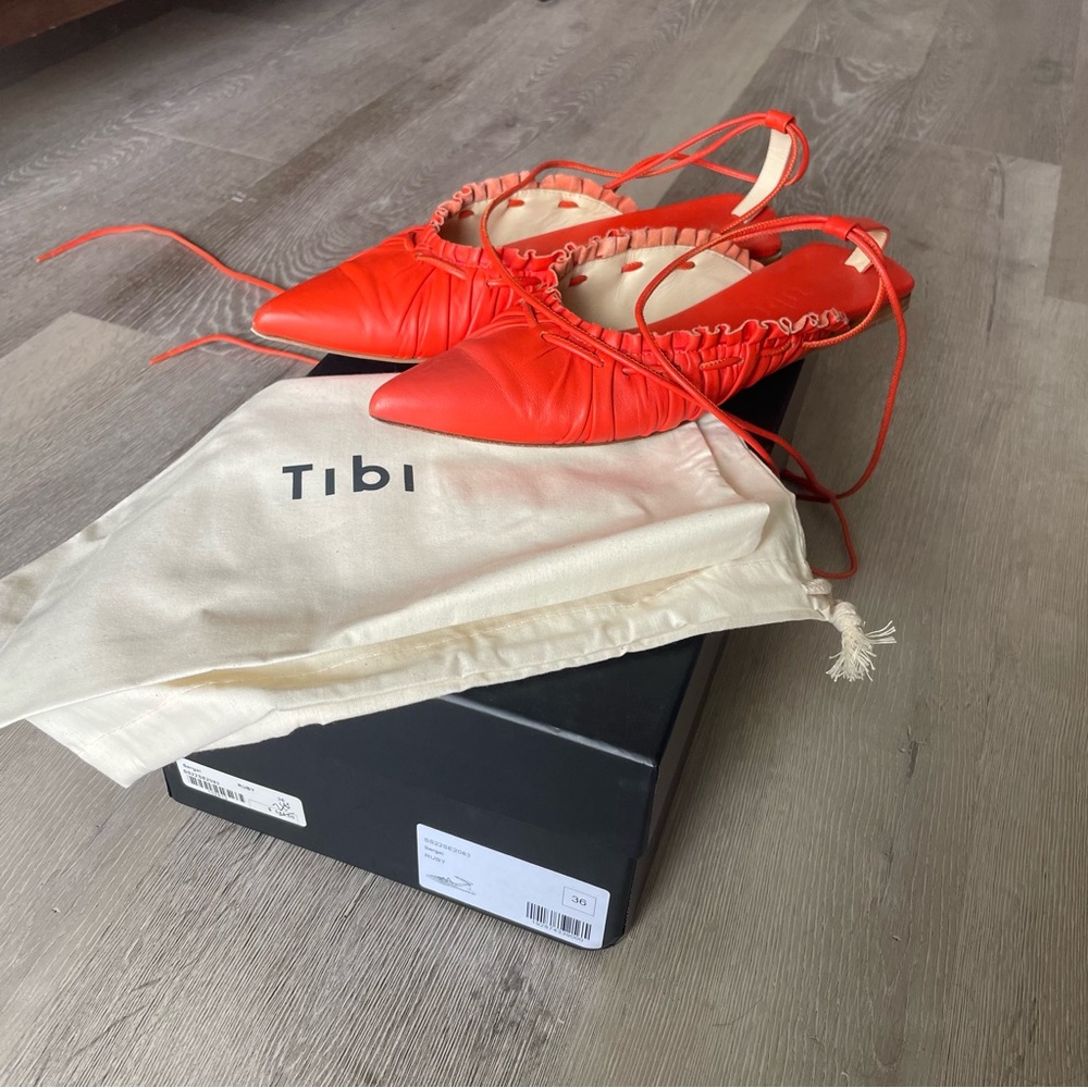 Tibi Sergei Flats Orange Red Lace Up Pointed Flat in Ruby - Picture 9 of 9